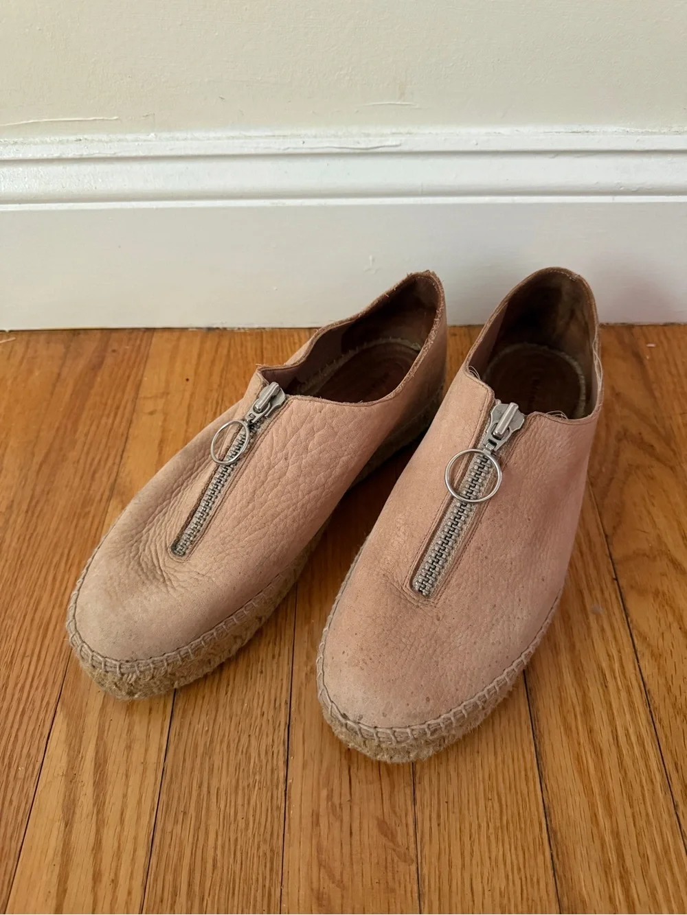 Alexander Wang Blush Suede Zip-Front Espadrille Flats